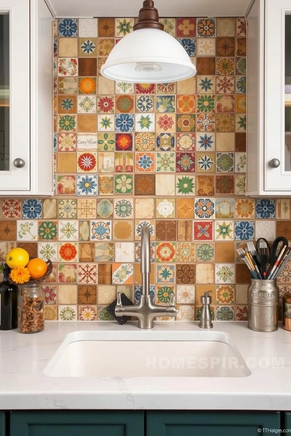 Eclectic Ceramic and Wood Backsplash