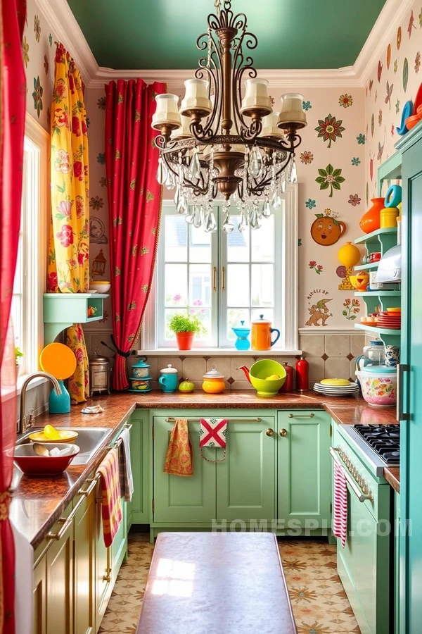 Eclectic Cottage Kitchen With Stunning Chandelier