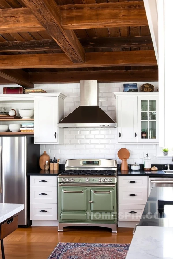 Eclectic Kitchen with Vintage Stove and Modern Appliances