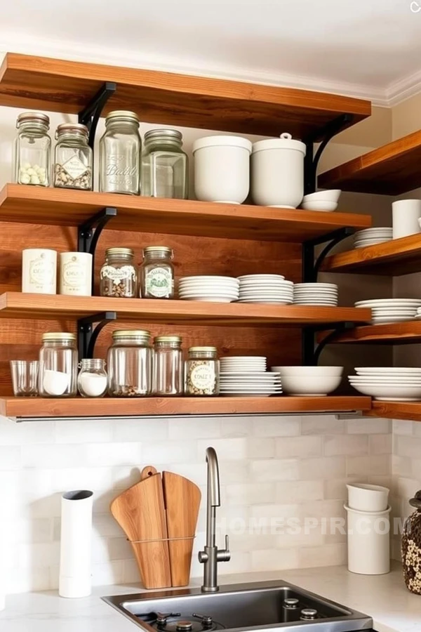 Eclectic Open Shelves in Farmhouse Kitchens