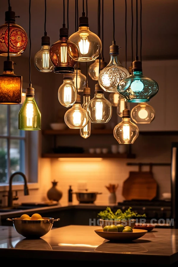 Eclectic Pendant Lighting in Chic Kitchen