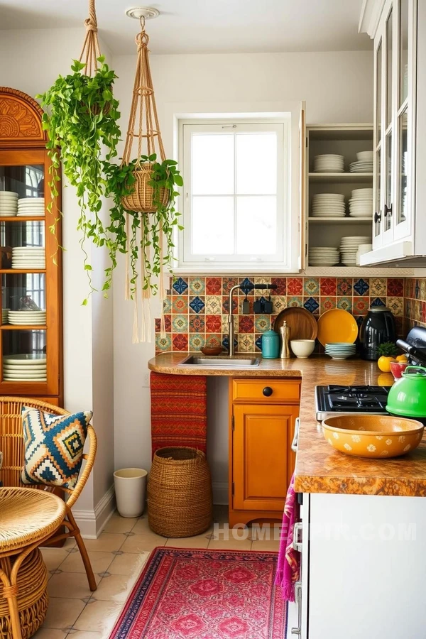 Eclectic Tropical Bohemian Kitchen Space