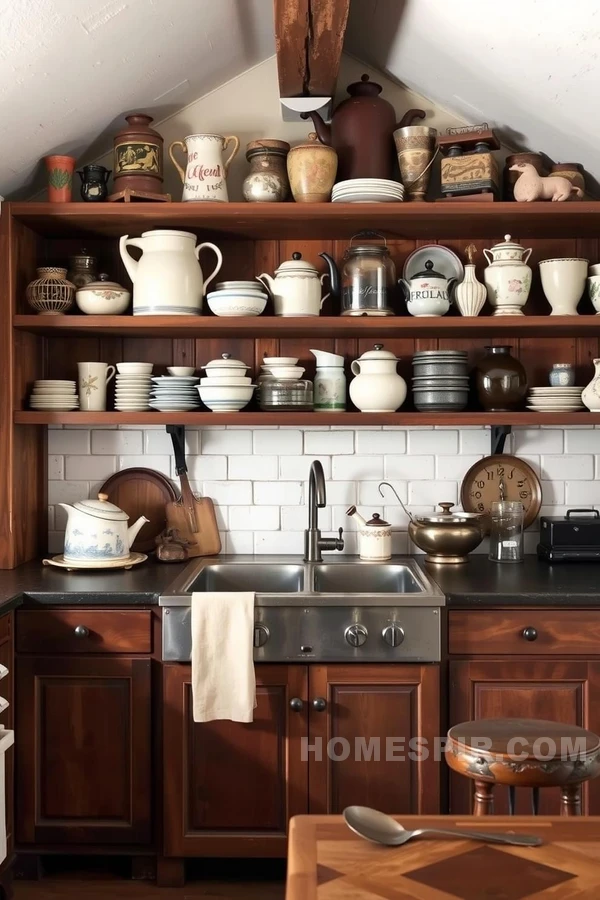 Eclectic Vintage Finds in Rustic Open Shelving