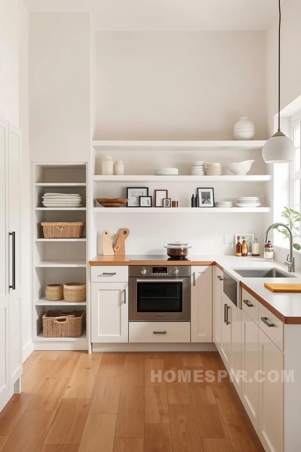 Ecru Monochrome Kitchen with Elegant Shelving