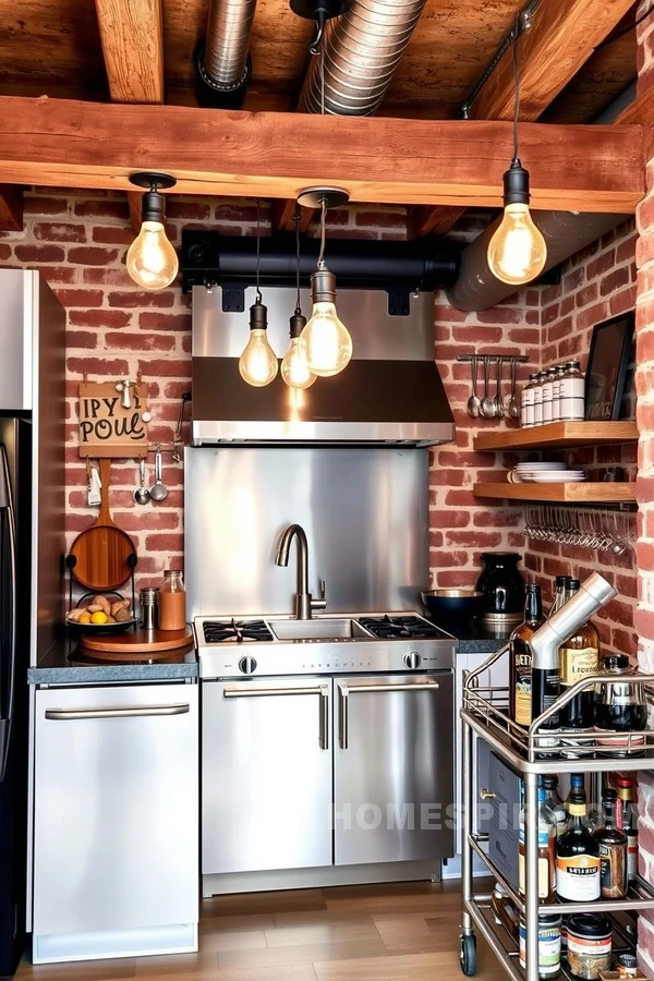 Edison Bulbs Illuminate Rustic Industrial Kitchen