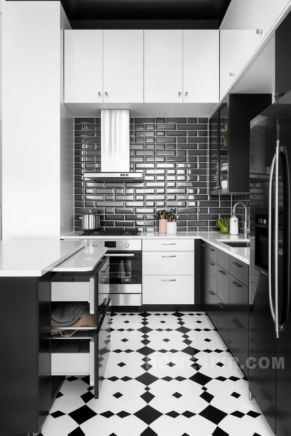 Elegant Black and White Patterns in Urban Kitchen