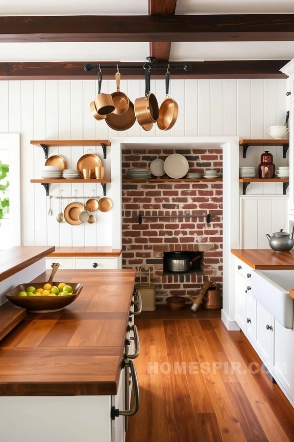 Elegant Cottage Kitchen with Copper Cookware Decor