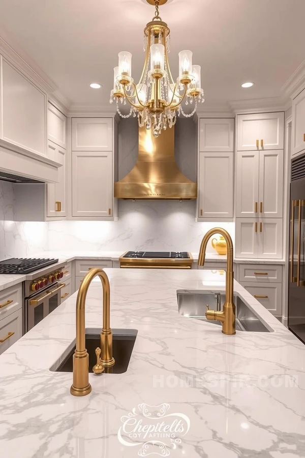 Elegant Kitchen Marbled Glam with Gold Touches