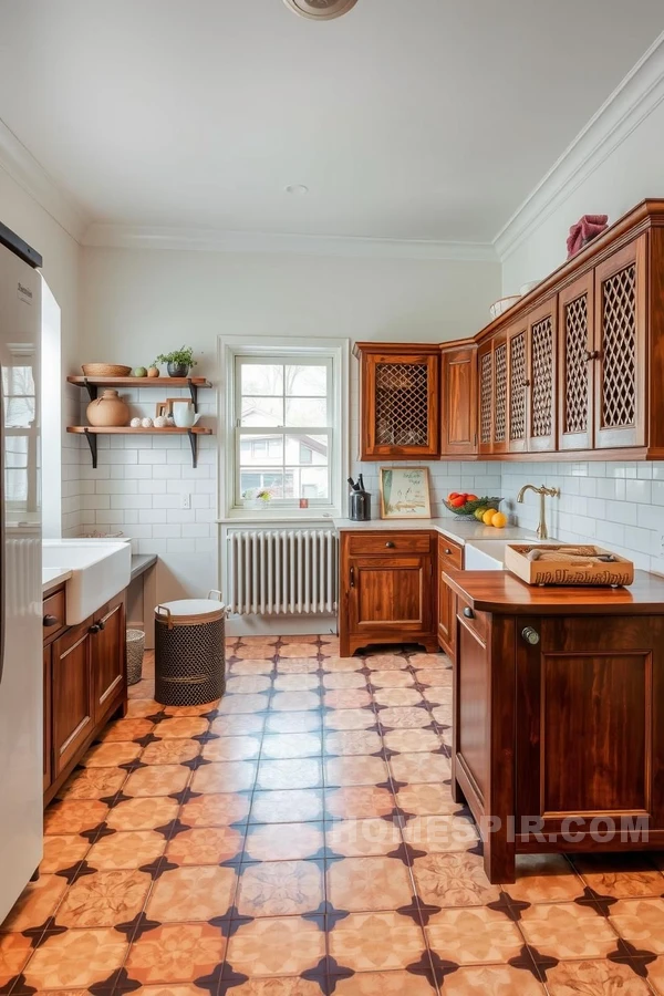 Elegant Lattice Patterns on Kitchen Cupboards