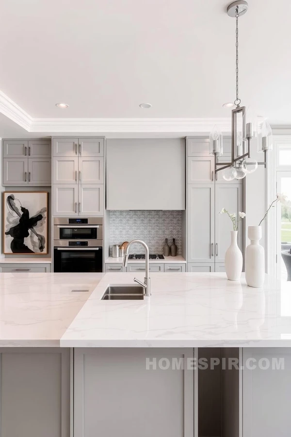 Elegant Open-Concept Chic Kitchen with Vases