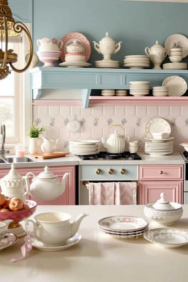 Elegant Porcelain in Pastel Victorian Kitchen