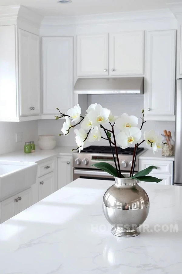 Elegant Silver Accents in White Kitchen