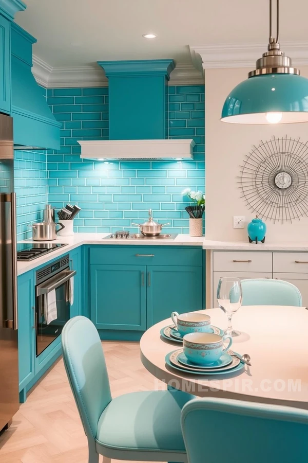 Elegant Turquoise and Cream Kitchen Design