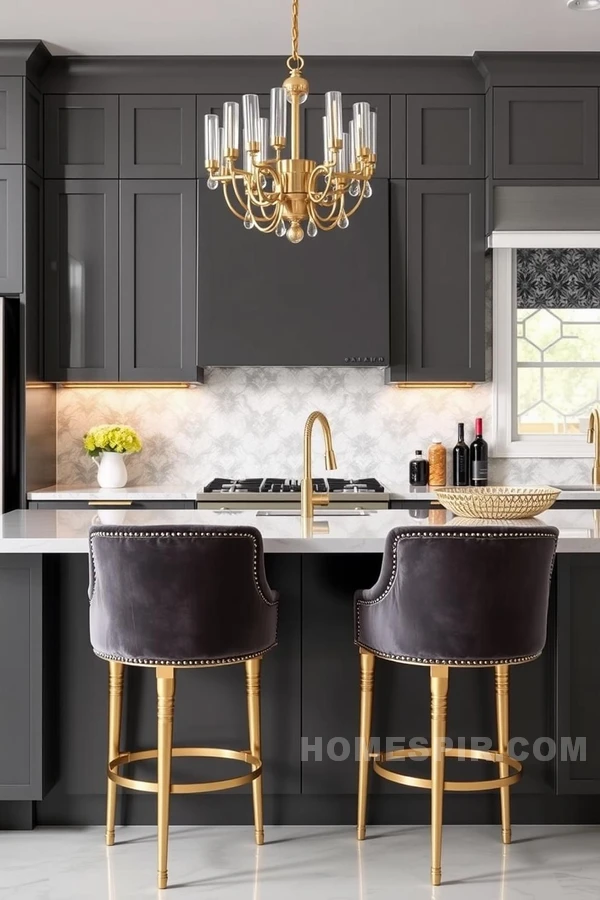 Elegant Velvet and Gloss Kitchen Design