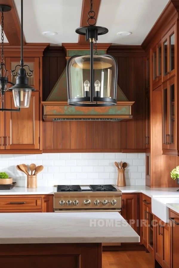 Elegant Wrought-Iron Fixtures in a Craftsman Kitchen