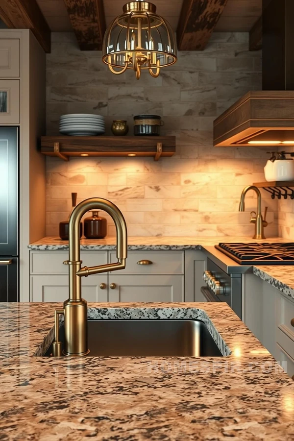 Elevate Rustic Kitchen with Brass Granite Harmony