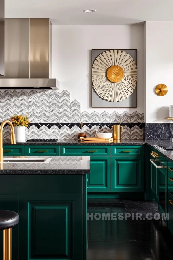 Emerald Cabinets and Deco Accents Glam