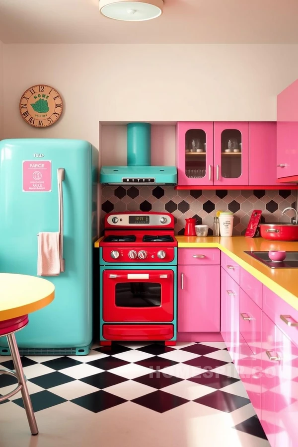 Energetic Teal and Red Retro Kitchen