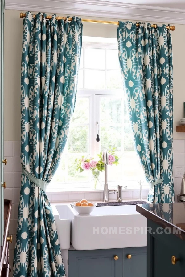 Enhance Kitchen Style with Geometric Curtain Patterns