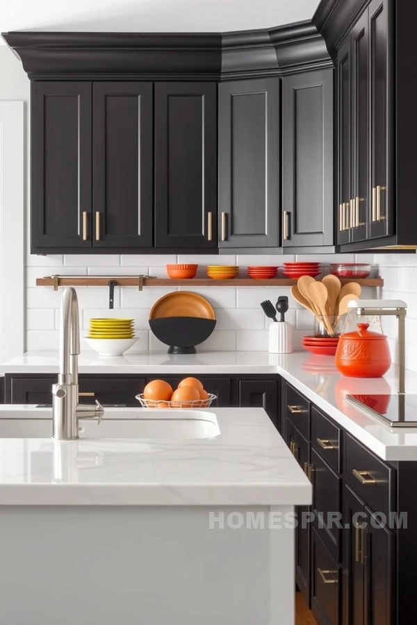 Espresso Cabinetry and White Walls in Transitional Kitchen