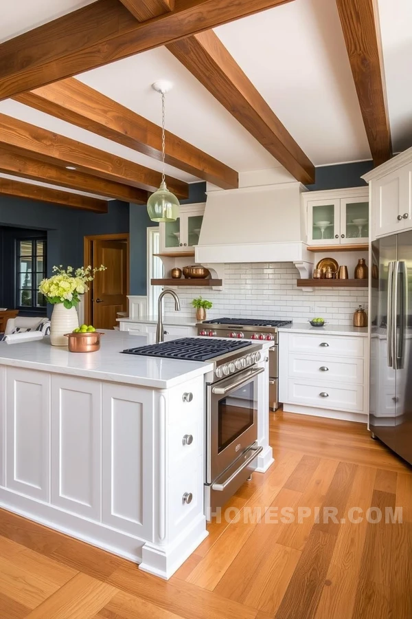 Exposed Beams and Steel in Colonial Kitchen