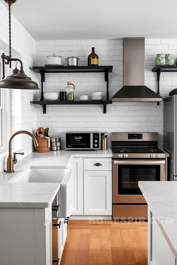 Exposed Brick and Metal Accents in Nordic Kitchen