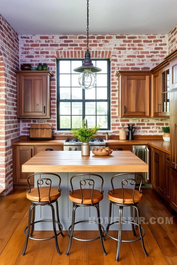 Exposed Brick and Weathered Wood Kitchen Design