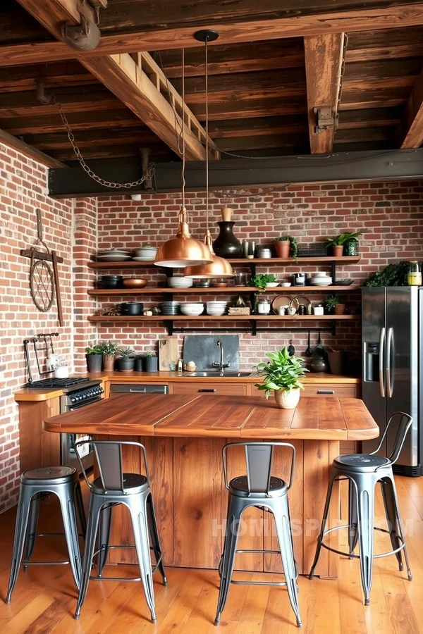 Exposed Brick and Wood Beam Kitchen Design