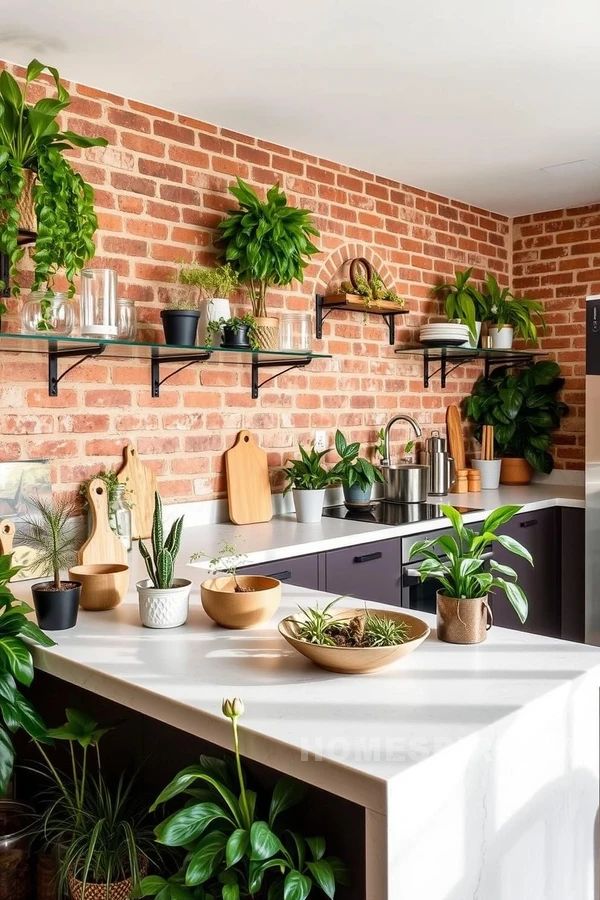 Exposed Brick Walls in Open Concept Kitchen Style