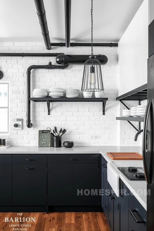 Exposed Elements in Monochrome Kitchen