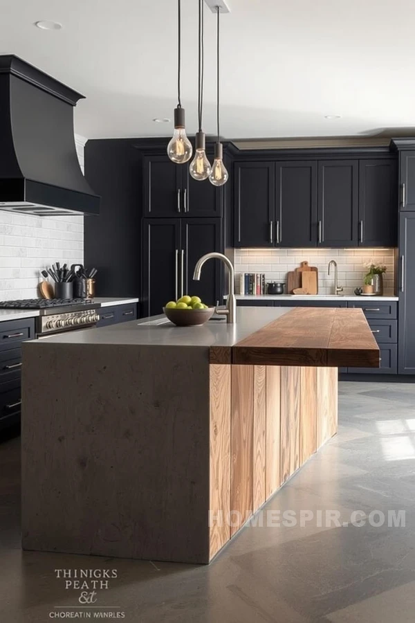 Farmhouse Industrial Island with Matte Black Cabinetry