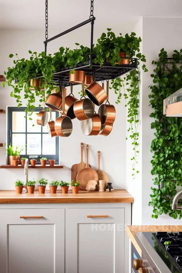 Farmhouse Kitchen with Copper Accents and Greenery