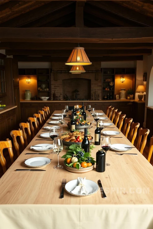 Farmhouse Table at Center of Tuscan Kitchen