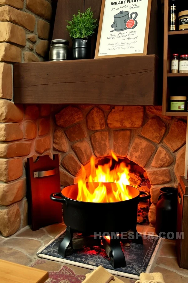 Fireplace Glow in Rustic Cooking Area