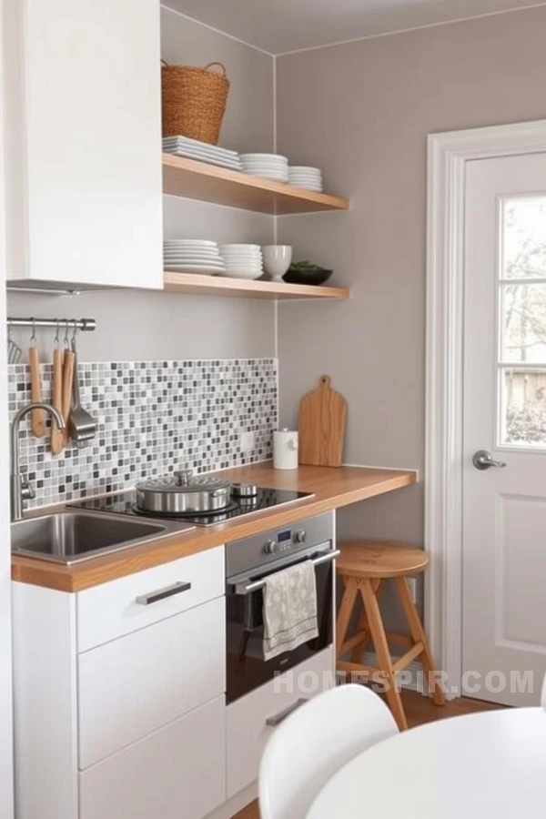 Floating Shelves in Small Scandinavian Kitchen Design