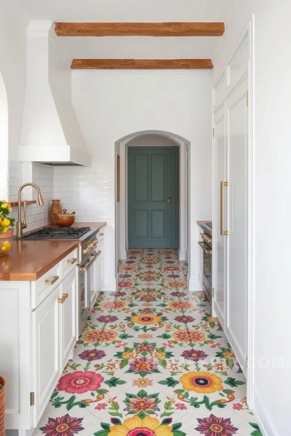 Floral Ceramic Tile Flooring Design