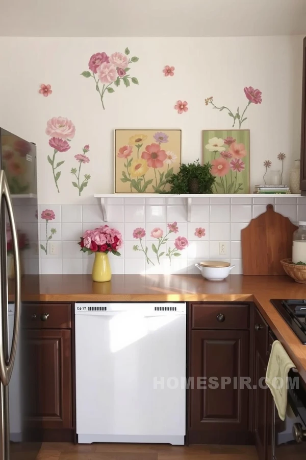 Floral Stencils Bring Nature to Cottage Kitchen Walls