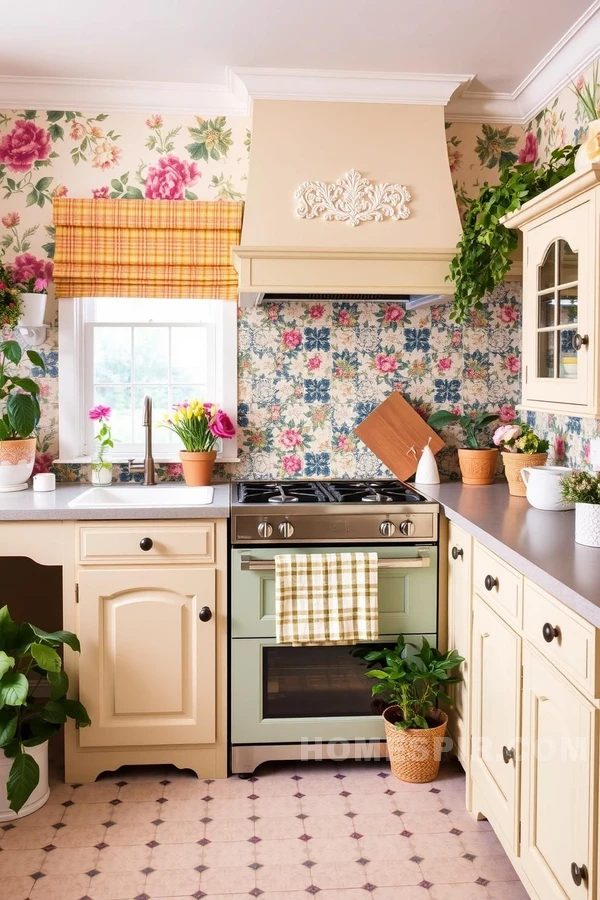 Floral Victorian Kitchen in Pastel Colors