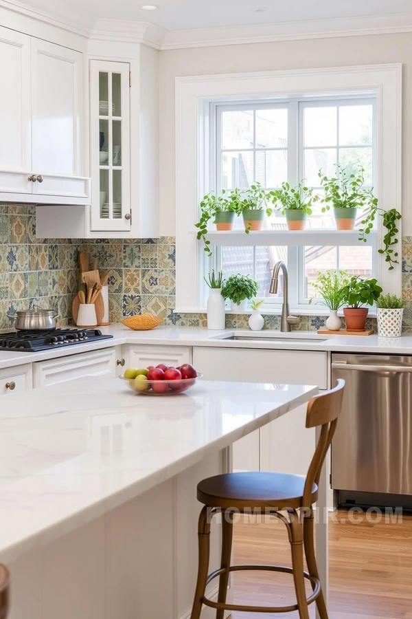 Fresh and Inviting Kitchen Featuring Potted Herb Decor