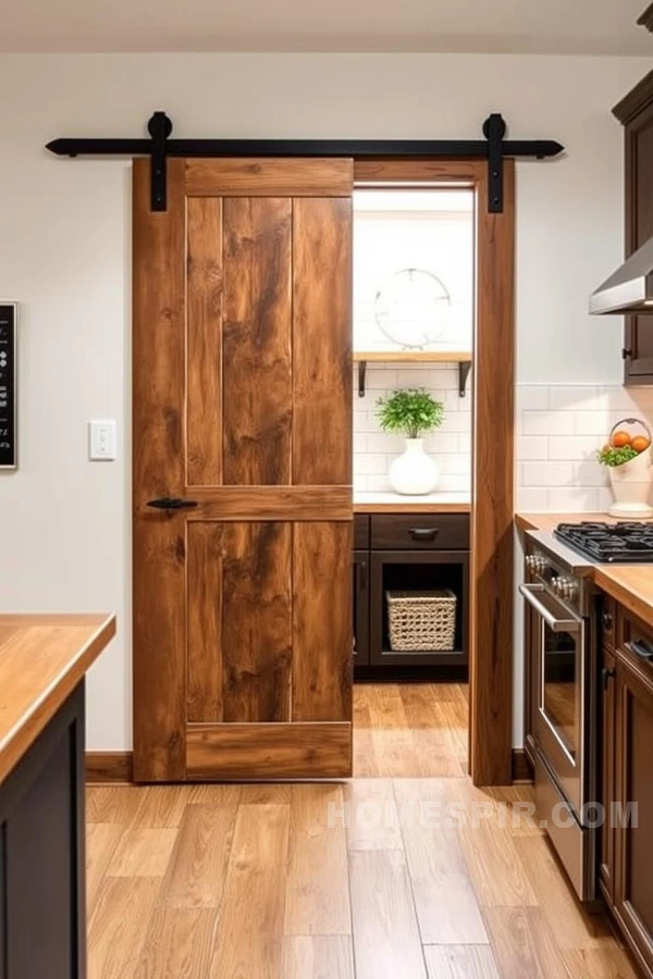 Functional Barn Door Pantry in Rustic Kitchen