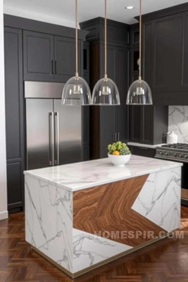 Functional Marble Wood Kitchen Island