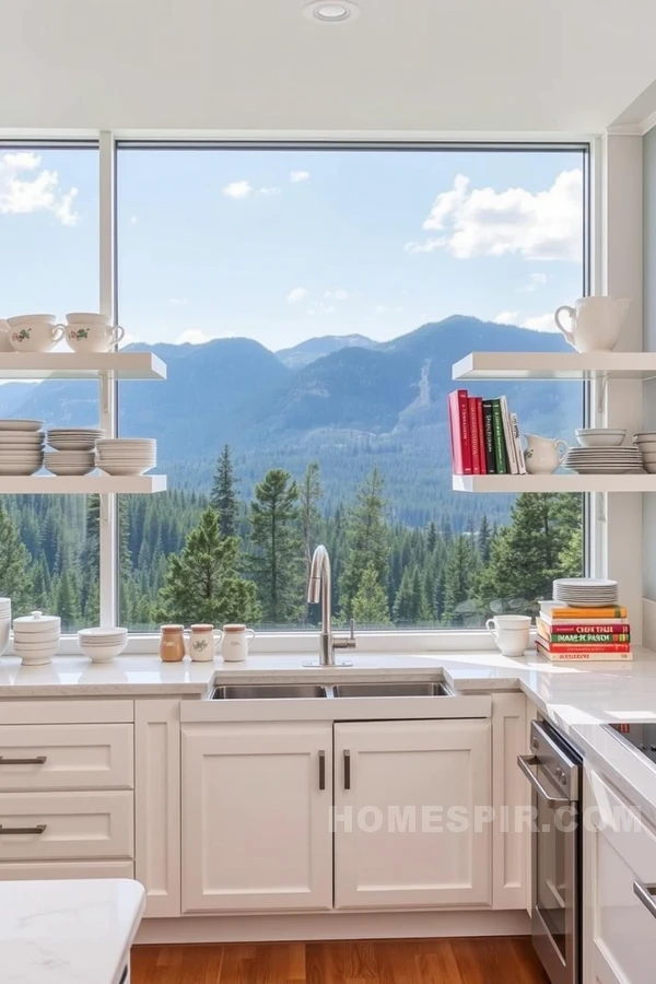 Functional Open Shelving with Forest Views