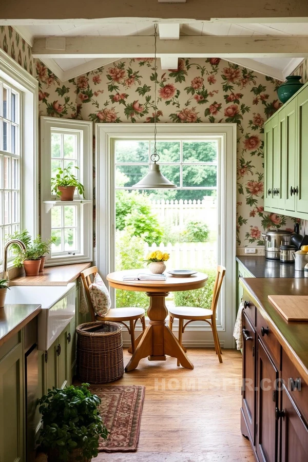 Garden Retreat Kitchen With Vintage Floral Wallpaper