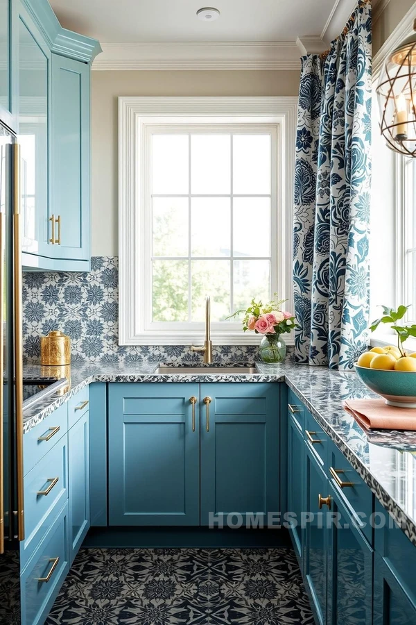 Geometric and Floral Mix in Glam Kitchen Design