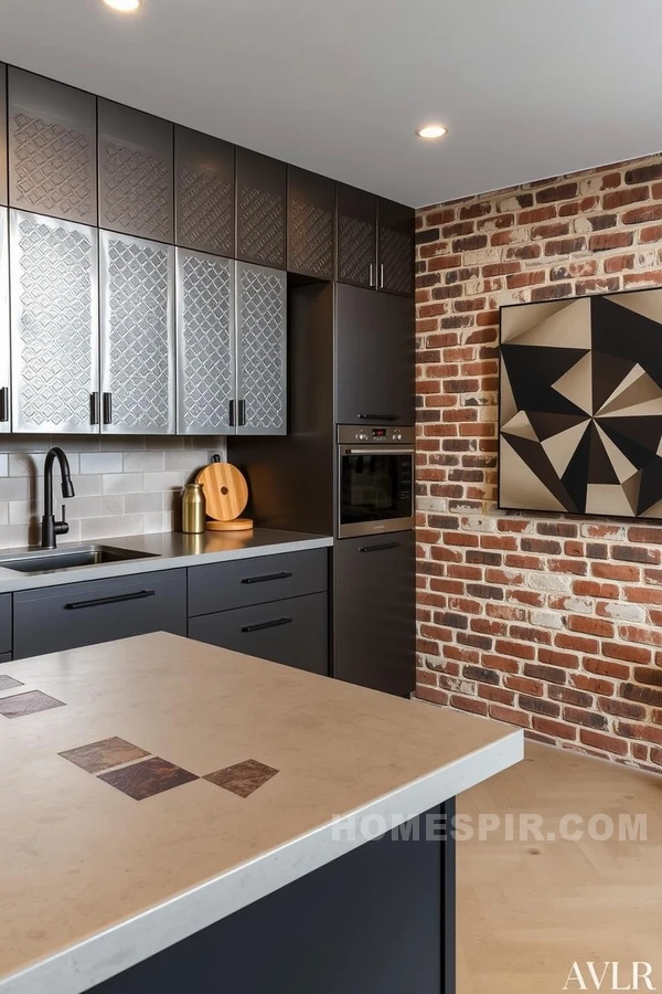 Geometric Mural on Industrial Brick Wall