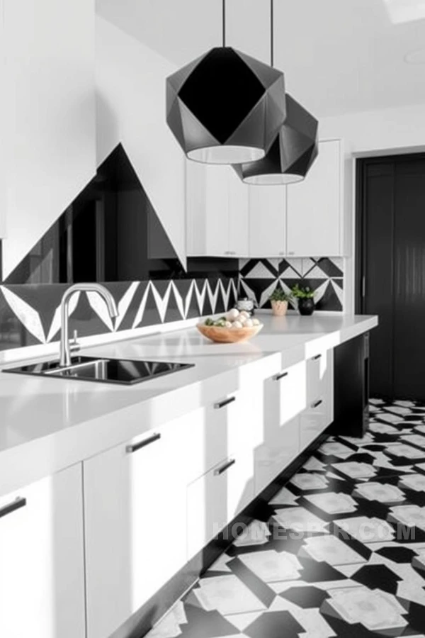 Geometric Patterns in Monochrome Kitchen