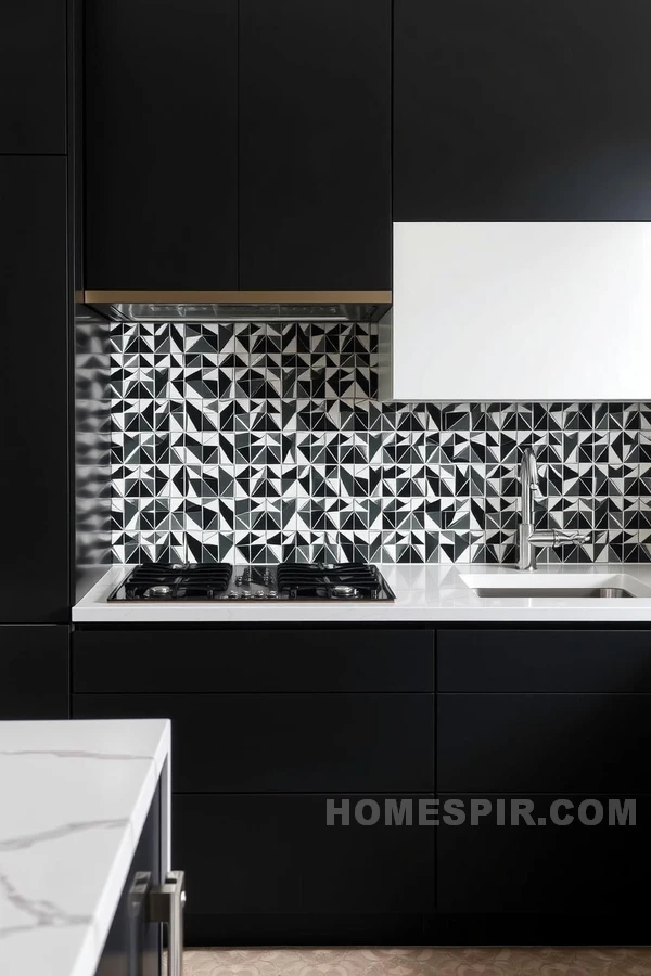 Geometric Tile Backsplash in Modern Kitchen