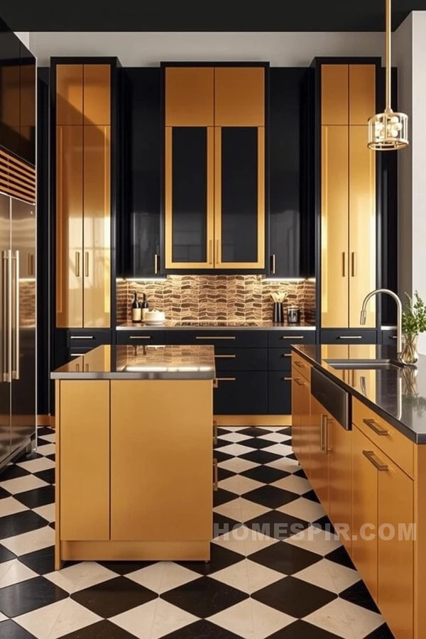 Geometric Tiles in Vibrant Art Deco Industrial Kitchen