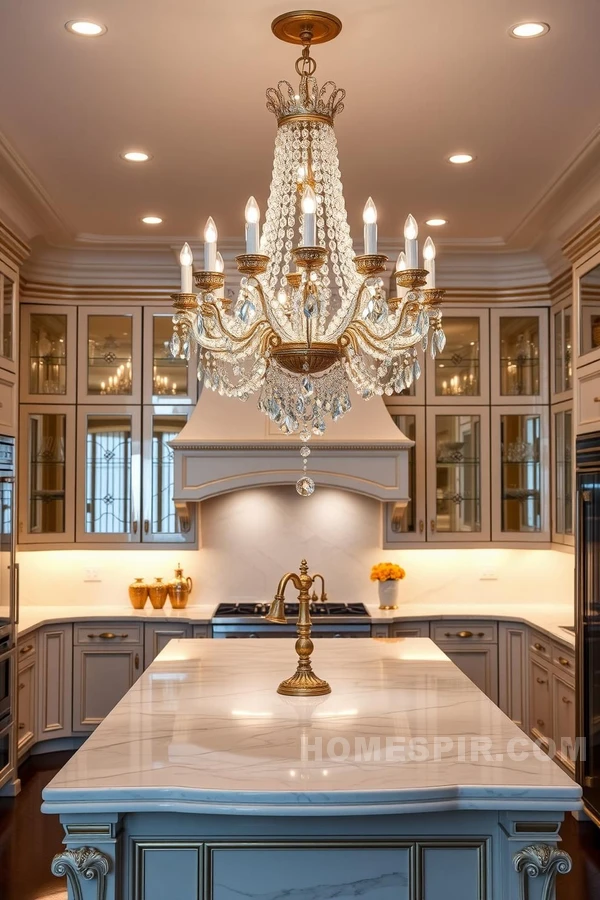 Glam Kitchen Opulence with Crystal Chandelier