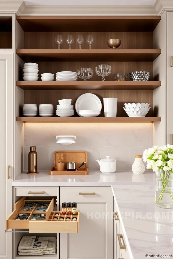 Glam Kitchen with Chic Shelving and Storage